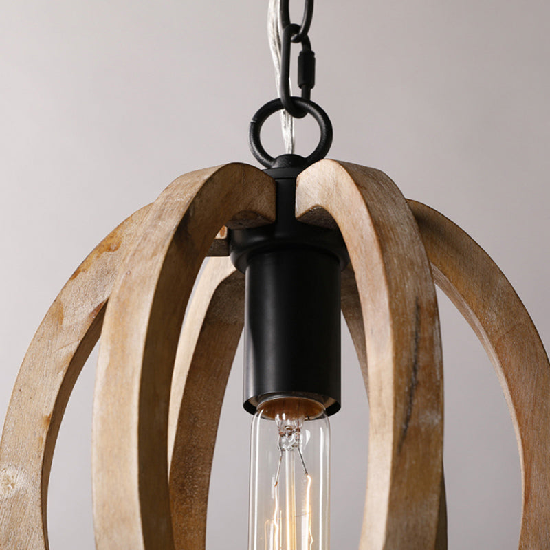 Orb in stile country Drop Light Wood One Light Affermazione Luce a sospensione in nero per foyer