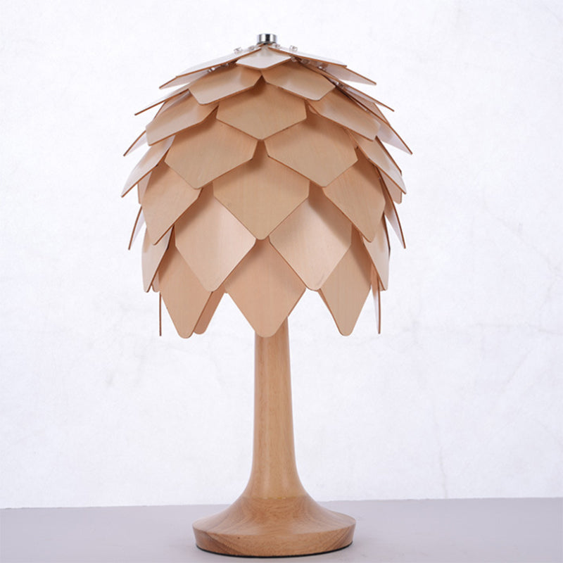 Wooden Pine Cone Table Lamp Contemporary Style 1-Light Beige Table Lighting for Bedroom