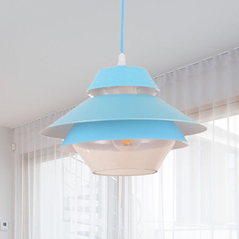 Macaron Stylish Flared Pendant Lighting Metallic 1-Light Living Room Hanging Ceiling Light in Blue/Green