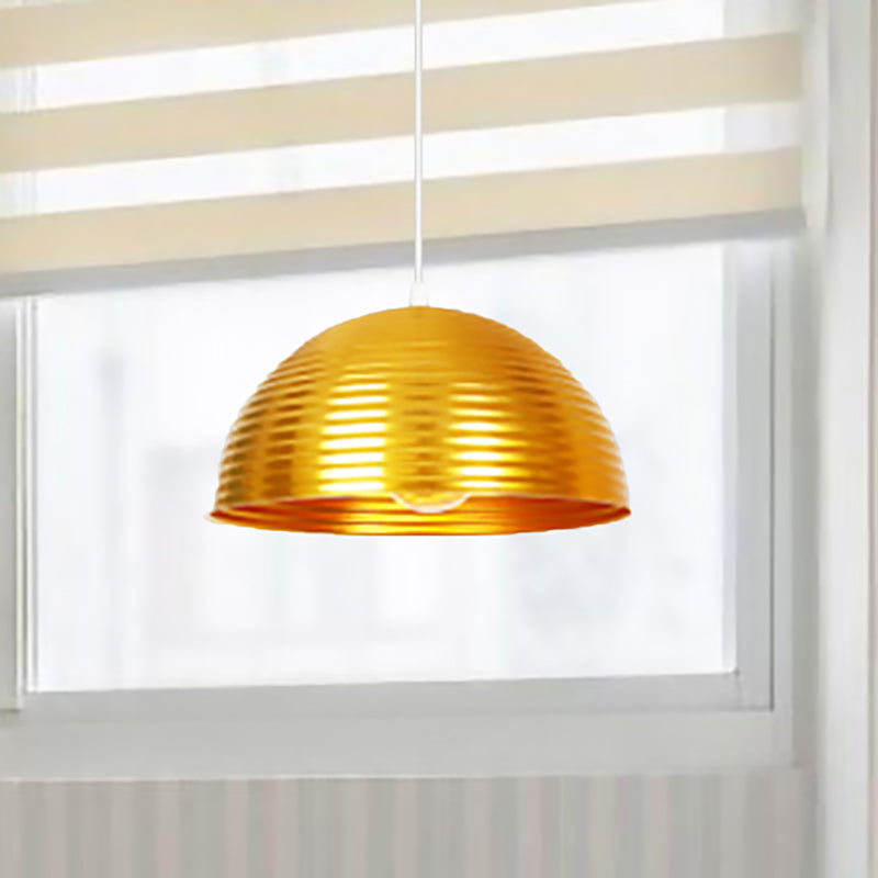 Dome Shade Pendant Light with Ruffle Contemporary Metal Single Head Red/Yellow/Blue Pendant Light, 12"/16"/19.5" Wide