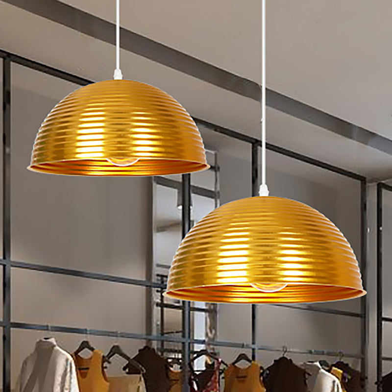 Dome Shade Pendant Light with Ruffle Contemporary Metal Single Head Red/Yellow/Blue Pendant Light, 12"/16"/19.5" Wide