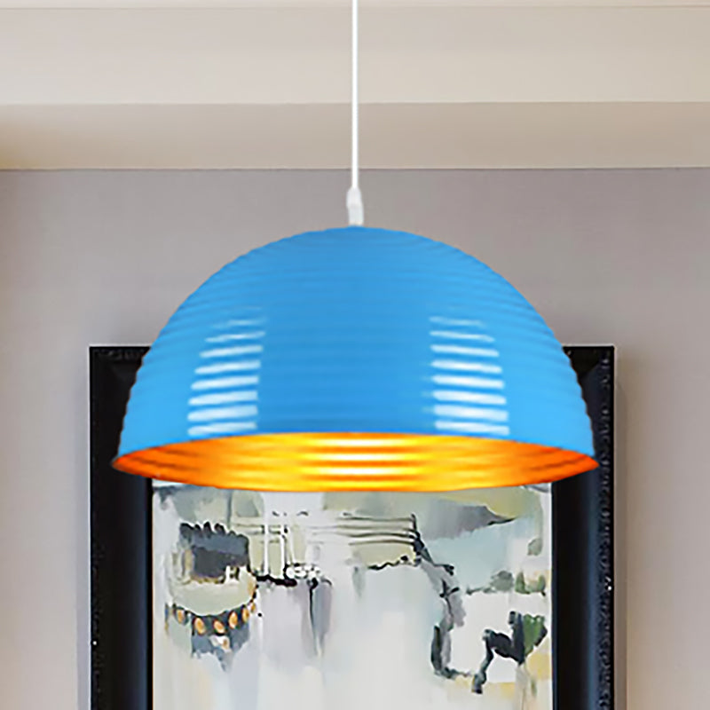 Dome Shade Pendant Light with Ruffle Contemporary Metal Single Head Red/Yellow/Blue Pendant Light, 12"/16"/19.5" Wide