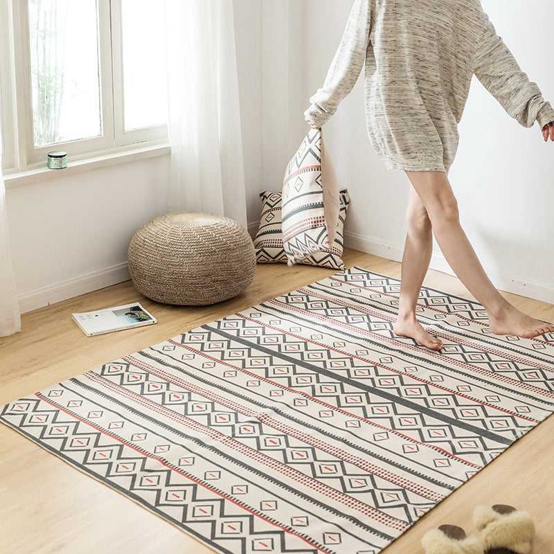 Bohemian Geometrischer Teppich mehrfarbiger Jute-Bereich Teppichtierfreundlicher Maschinenwaschable Easy Care Area Teppich für Schlafzimmer