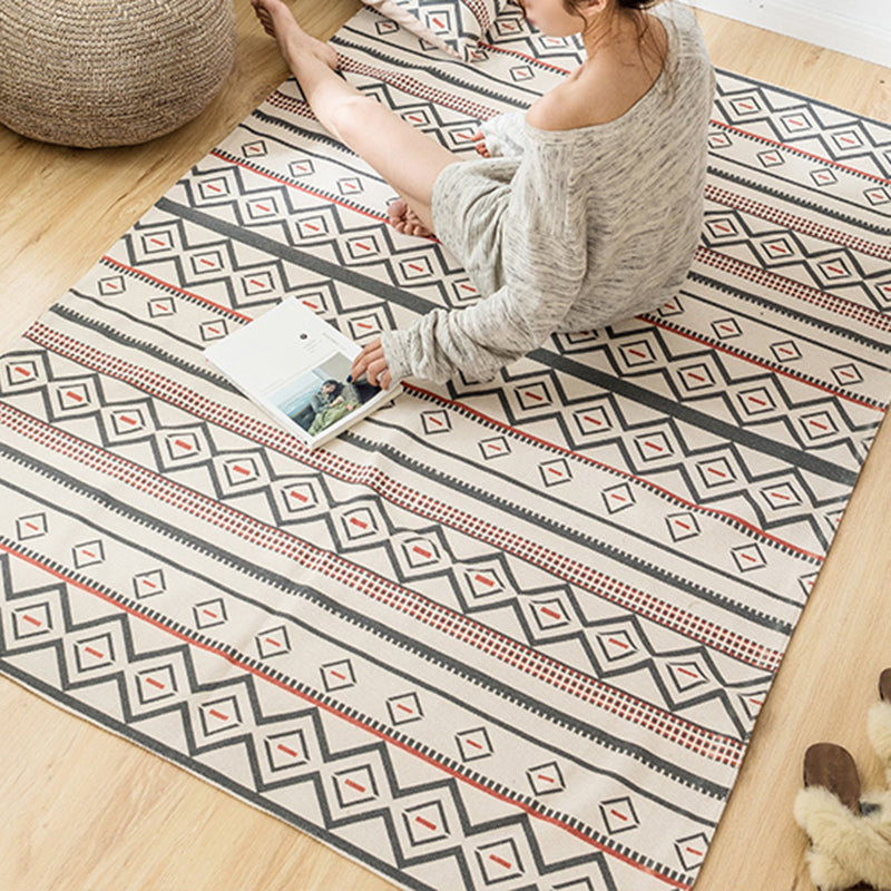 Bohemian Geometric Rug Multi-Color Jute Area Carpet Pet Friendly Machine Washable Easy Care Area Rug for Bedroom