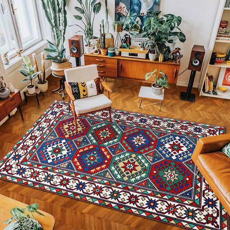 Eclectic Tribal Patterned Rug Multi Colored Polypropylene Indoor Rug Anti-Slip Backing Pet Friendly Area Carpet for Living Room