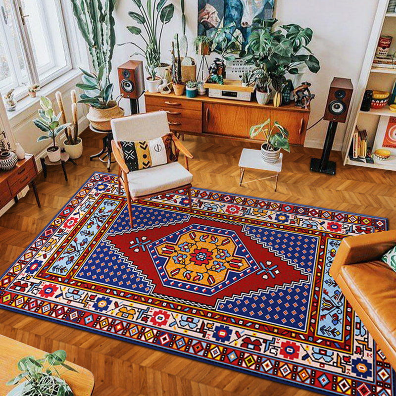 Eclectic Tribal Patterned Rug Multi Colored Polypropylene Indoor Rug Anti-Slip Backing Pet Friendly Area Carpet for Living Room