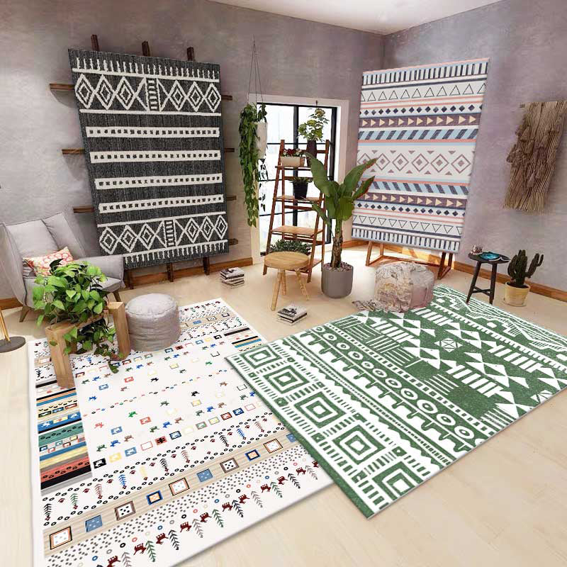 Western Geometric Pattern Rug Multi Colored Polypropylene Indoor Rug Anti-Slip Backing Pet Friendly Area Carpet for Decoration