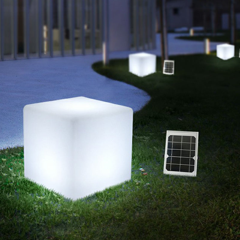 Plastic Cubic LED Exterior Lighting Art Deco White USB Rechargeable Pathway Light