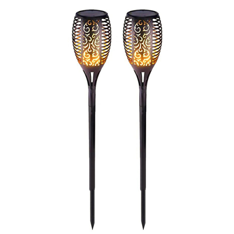 Hollowed-Out Metal Stake Lamp Decorative Black LED Solar Lawn Lighting with Flame Effect