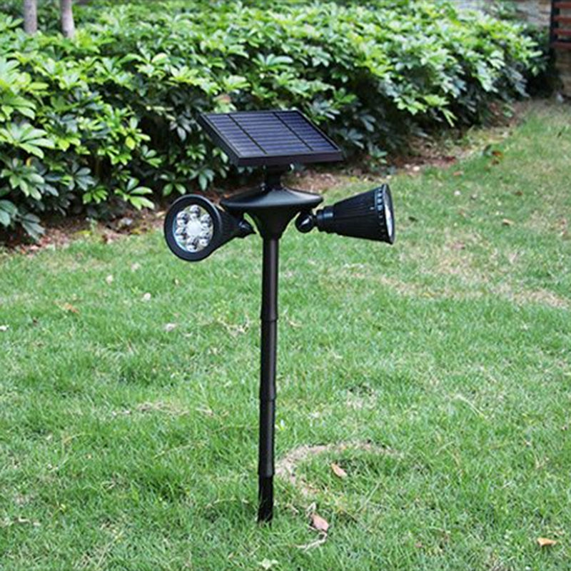 Modern 2-Head LED Stake Lamp Black Cone Solar Ground Spot Light with Metal Shade