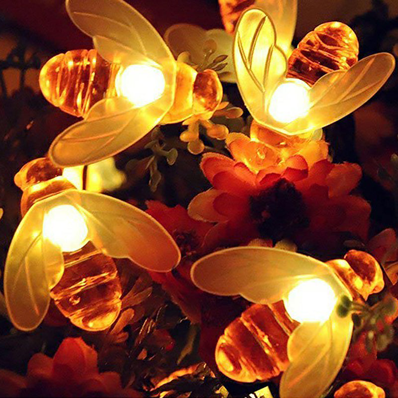 Honeybee Shaped LED Solar String Lamp Cartoon Plastic Garden Patio Festive Lighting