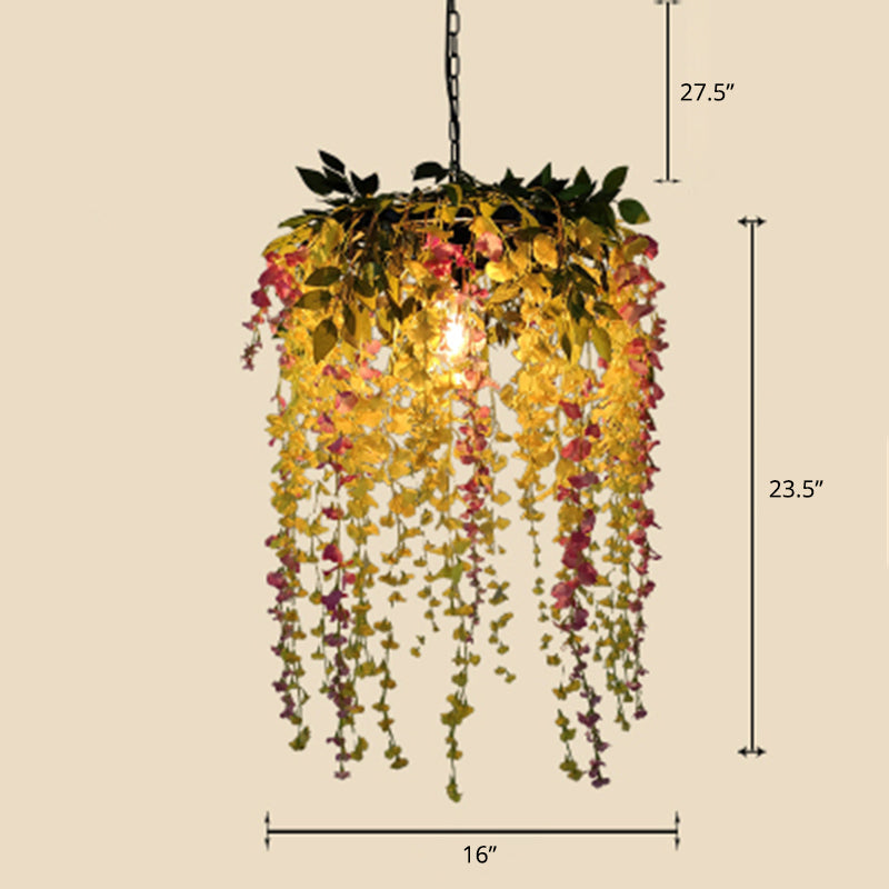 Rustieke cirkel hangende lamp enkele metalen hanglamp met nepbloem en blad