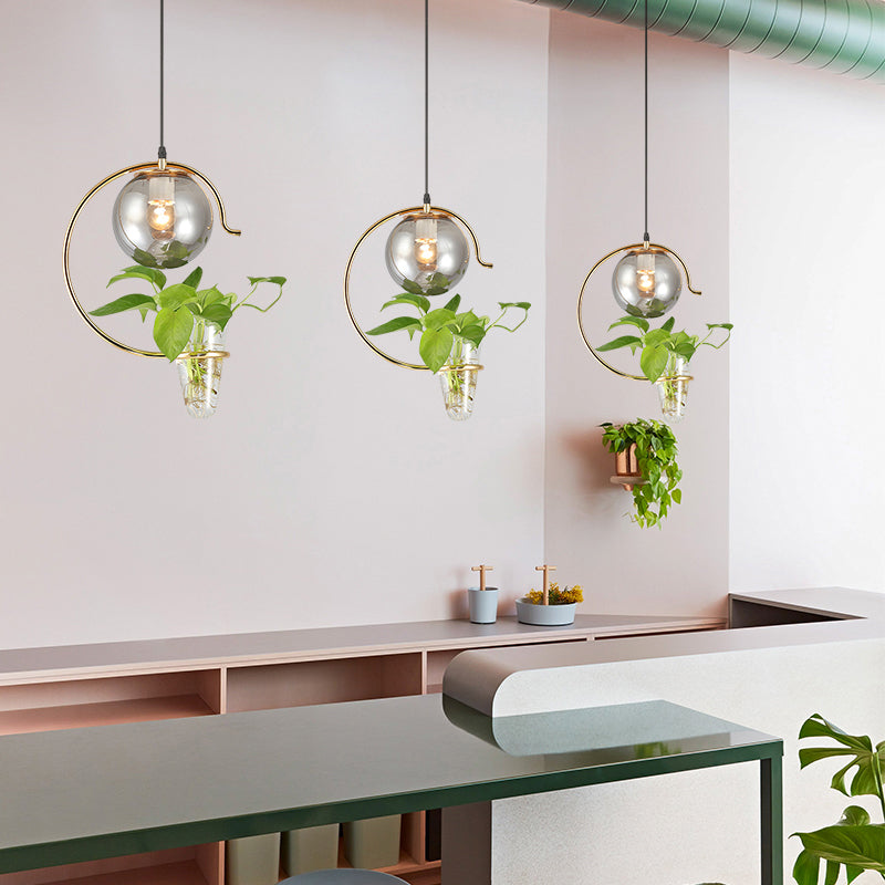 Ball Restaurant Hanging Light Loft Glass 1-Light Pendulum Light with Cone Plant Container