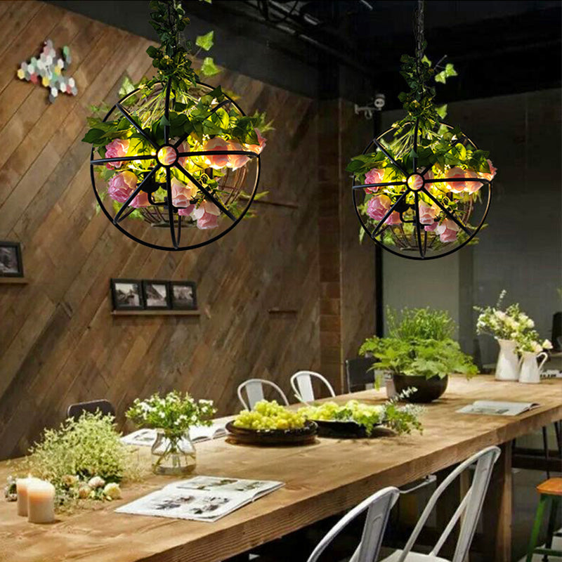 Artificial Plant Restaurant Chandelier Industrial Style Metal Suspension Lighting