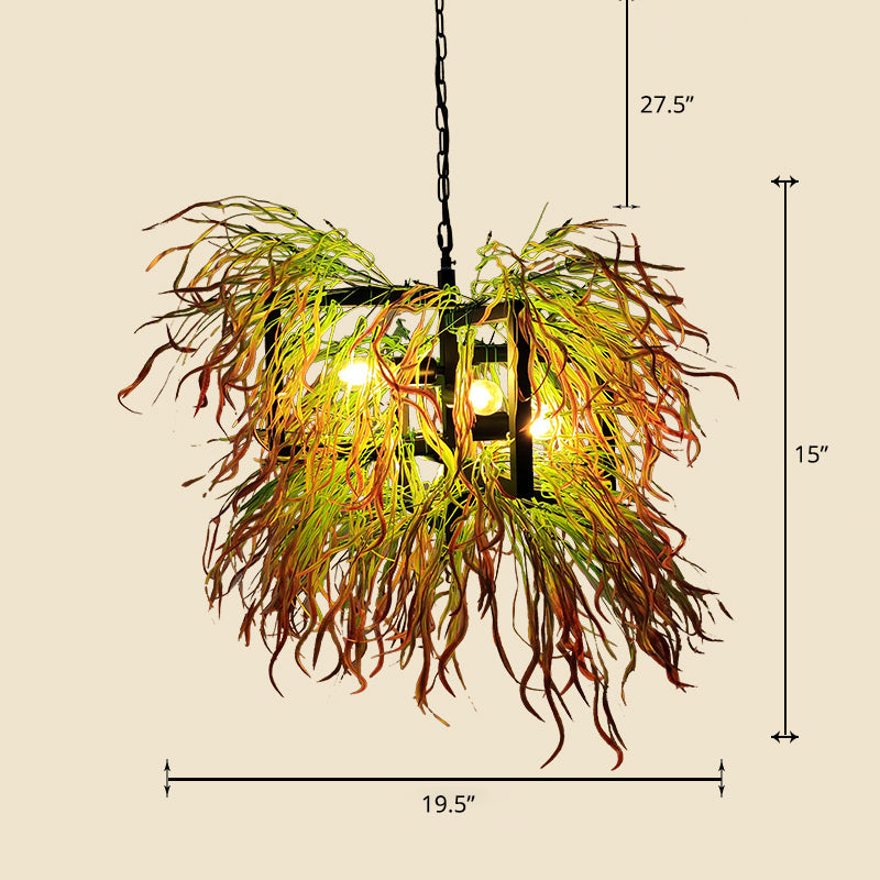 Lámpara de araña Caza industrial Luz colgante de hierro con decoración de plantas falsas