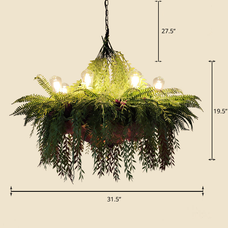 Lámpara de araña Caza industrial Luz colgante de hierro con decoración de plantas falsas