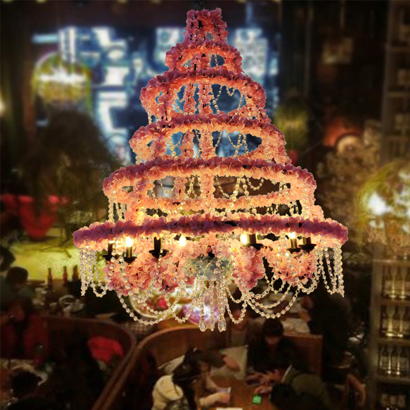 Araña colgante de metal de vela restaurante rústico techo de techo con decoraciones de plantas