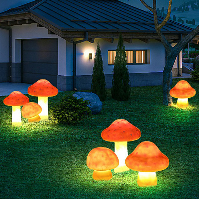 Resin Mushroom Shaped Lawn Light Art Deco Orange LED Ground Light for Villa Patio