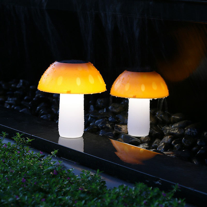 Cartoon Mushroom Shaped LED Solar Landscape Lamp Plastic Garden Ground Light in Orange