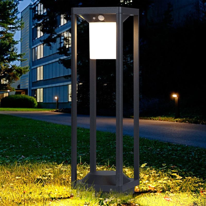 Black Open Frame LED Path Lamp Contemporary Metal Solar Ground Light for Outdoor