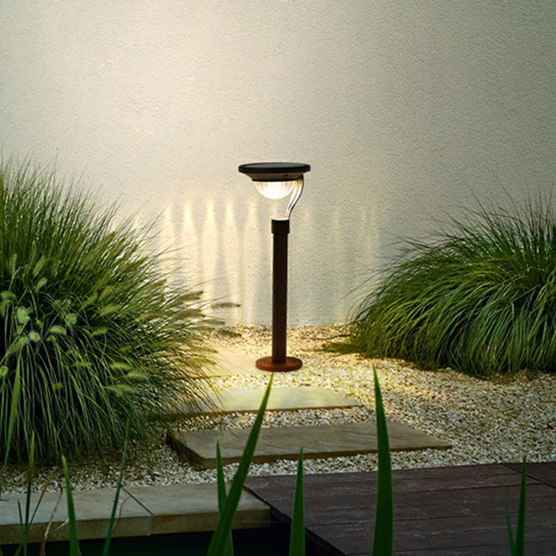 Garden Pond LED Pathway Light Simple Dark Grey Solar Stake Light with Bowl Plastic Shade