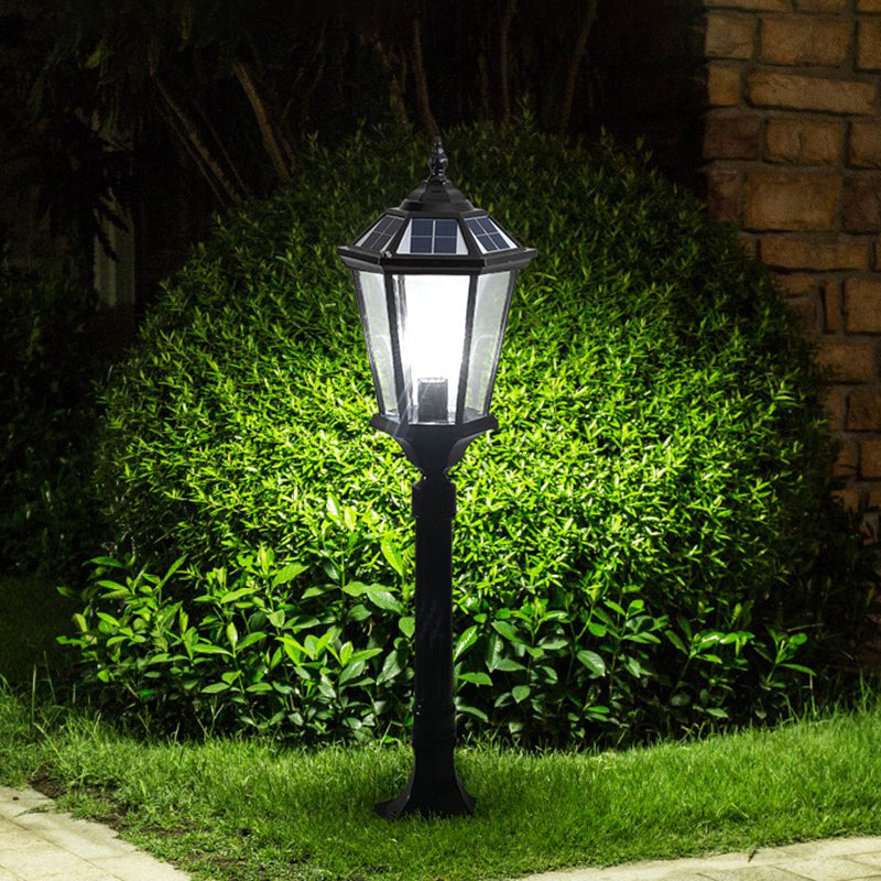 Clear Glass Black LED Ground Light Lantern Retro Style Solar Lawn Lighting for Outdoor