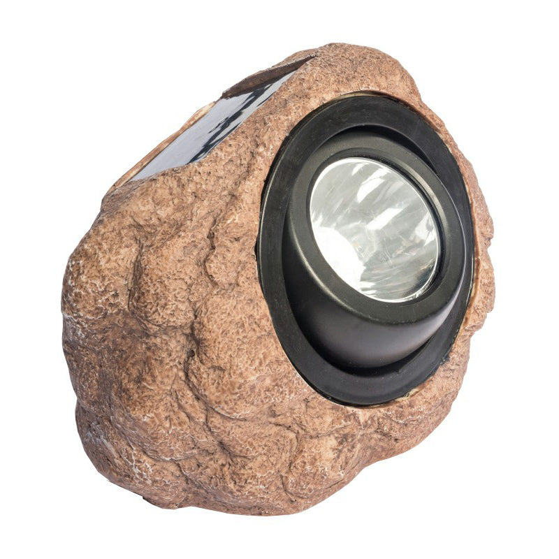 Rock Shaped Solar Lawn Light Art Deco Plastic Courtyard LED Ground Lighting in Brown