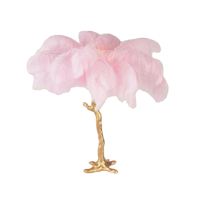 Artistic Coconut Tree Night Lamp Feather 1 Head Living Room Table Light in Pink and Gold