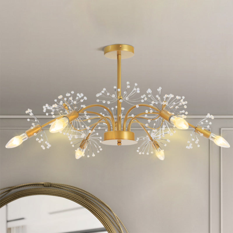 Elegant Gold Ceiling Pendant Light Candle 7 Lights Metal Chandelier with Crystal Dandelion for Hotel