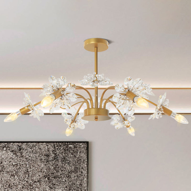 Elegant Gold Ceiling Pendant Light Candle 7 Lights Metal Chandelier with Crystal Dandelion for Hotel