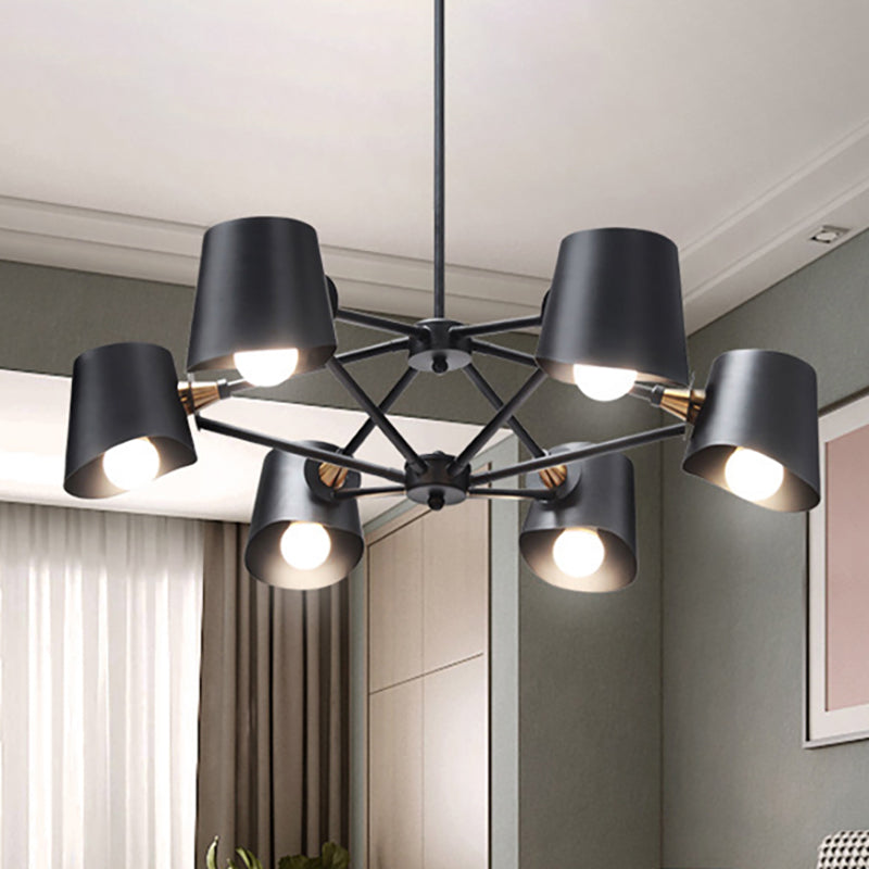 Bucket Shade Study Room Chandelier Metal 6 Lights Modern Pendant Light in Black