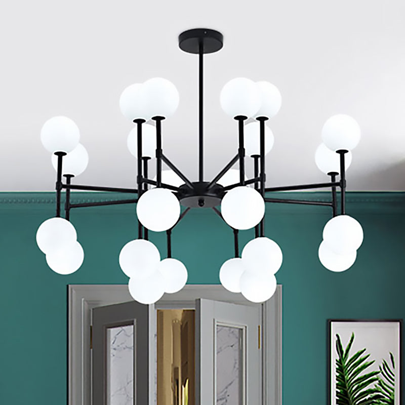 Modern Simple Black Finish Chandelier with Orb Shade 18/24 Lights Metal Pendant Light