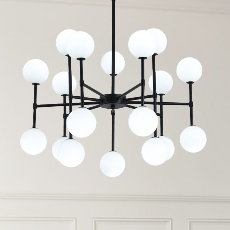 Modern Simple Black Finish Chandelier with Orb Shade 18/24 Lights Metal Pendant Light