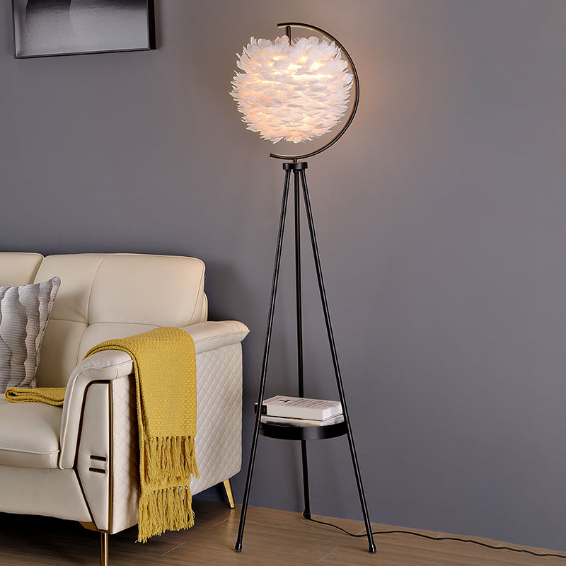 Postmoderne bolvormige vloerlichtveer 1 hoofd woonkamer staande lamp met statiefbak