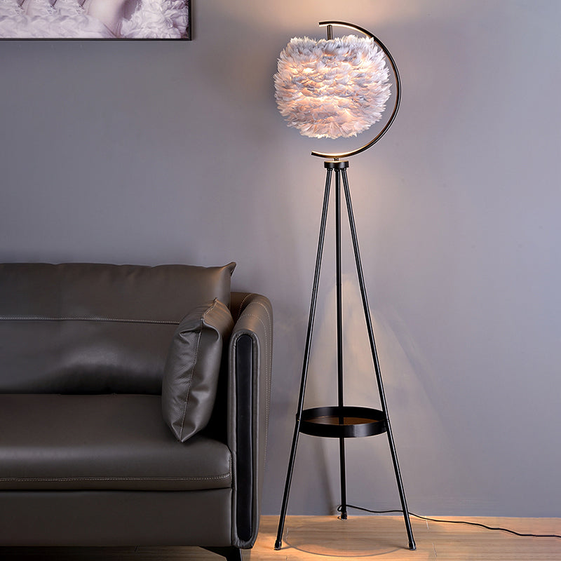 Postmoderne bolvormige vloerlichtveer 1 hoofd woonkamer staande lamp met statiefbak