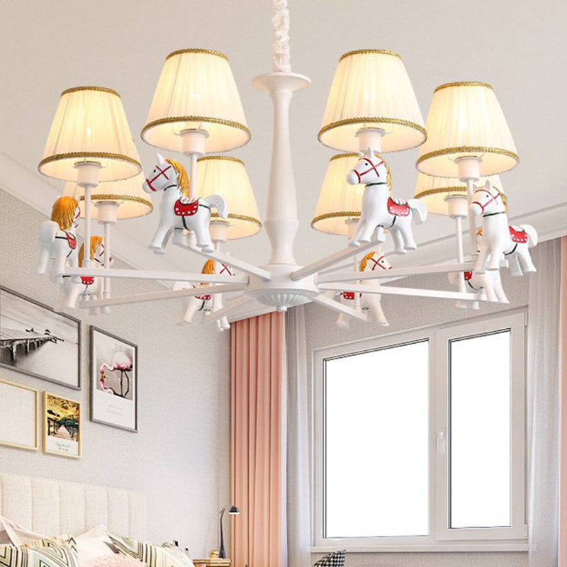 Carousel Child Room a sospensione Light Resin Chandelier con tonalità in tessuto conico in bianco