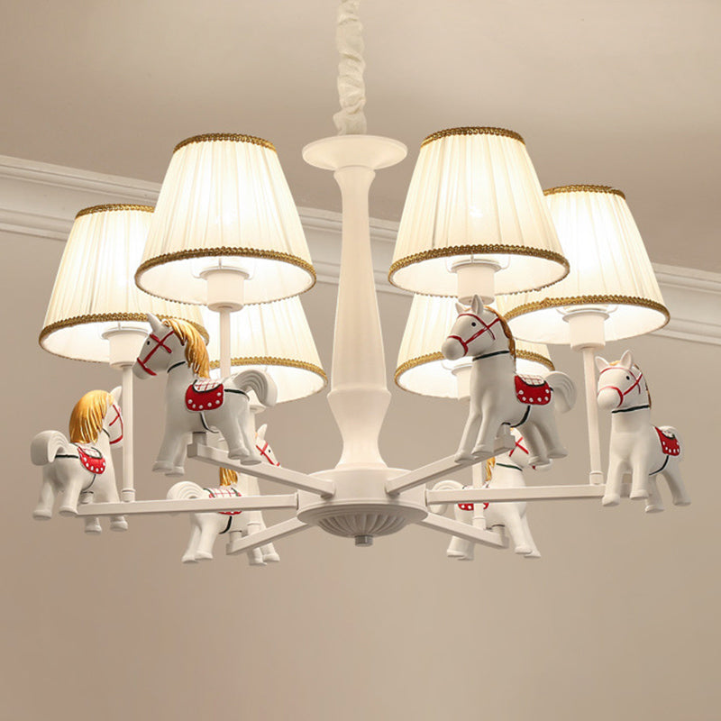 Carousel Child Room a sospensione Light Resin Chandelier con tonalità in tessuto conico in bianco