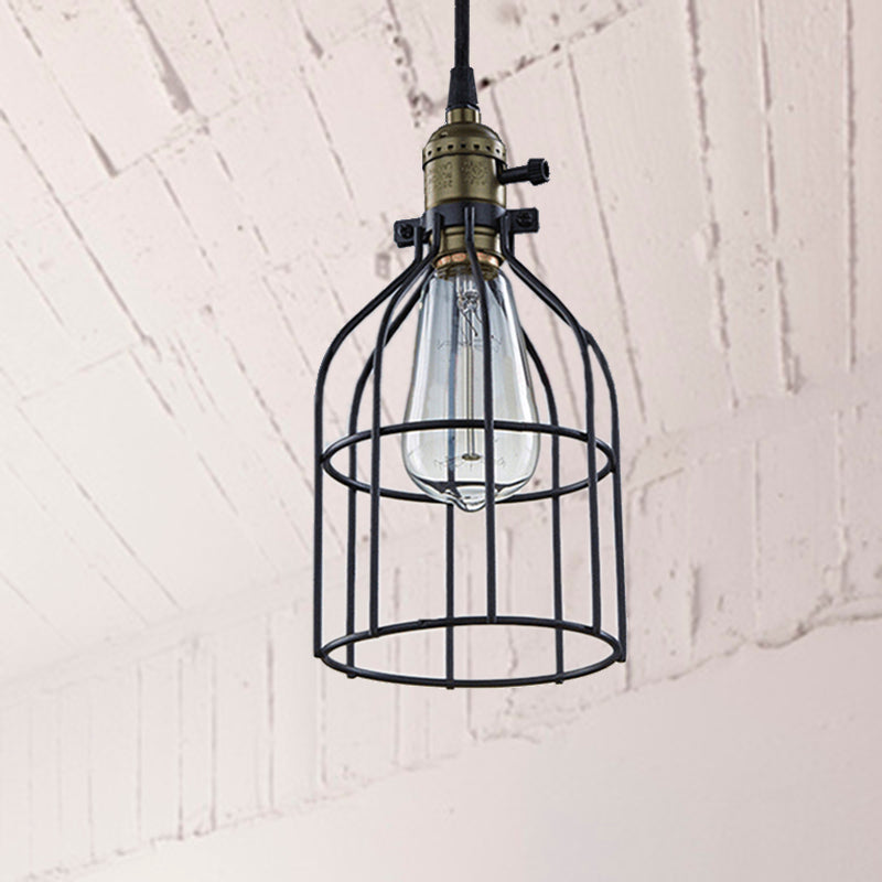 1 Bulb Pendant Lamp Retro Style Birdcage Shade Hanging Ceiling Light in Black for Coffee Shop