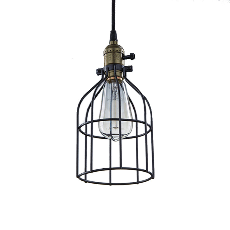 1 Bulb Pendant Lamp Retro Style Birdcage Shade Hanging Ceiling Light in Black for Coffee Shop