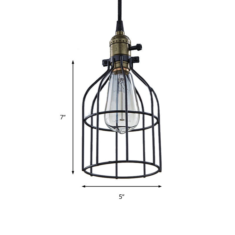 1 Bulb Pendant Lamp Retro Style Birdcage Shade Hanging Ceiling Light in Black for Coffee Shop