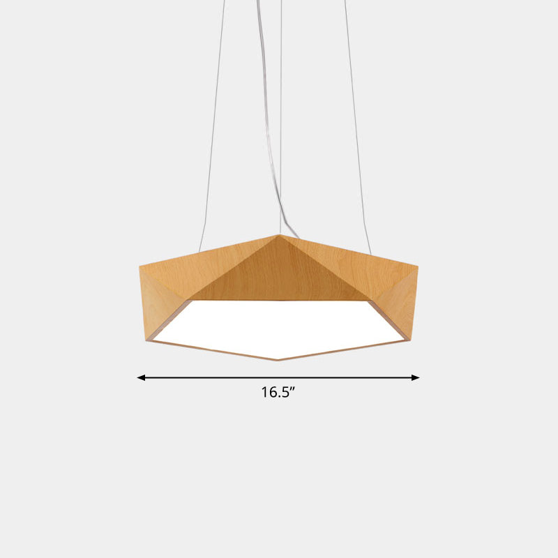 Nordic Pentagonal Chandelier Lamp Acrylic Office LED Pendant Ceiling Light in Light Wood