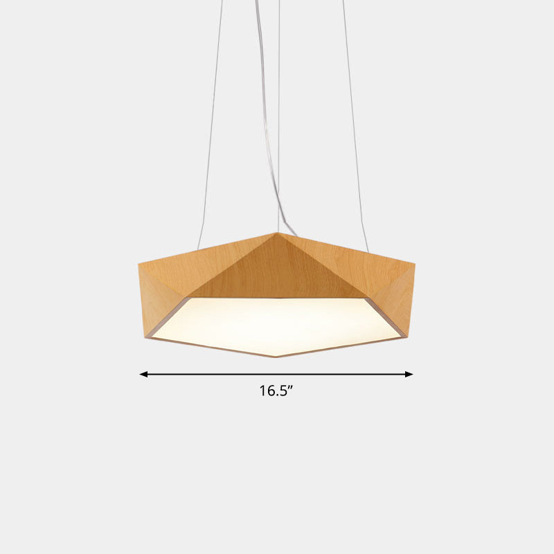 Nordic Pentagonal Chandelier Lamp Acrylic Office LED Pendant Ceiling Light in Light Wood