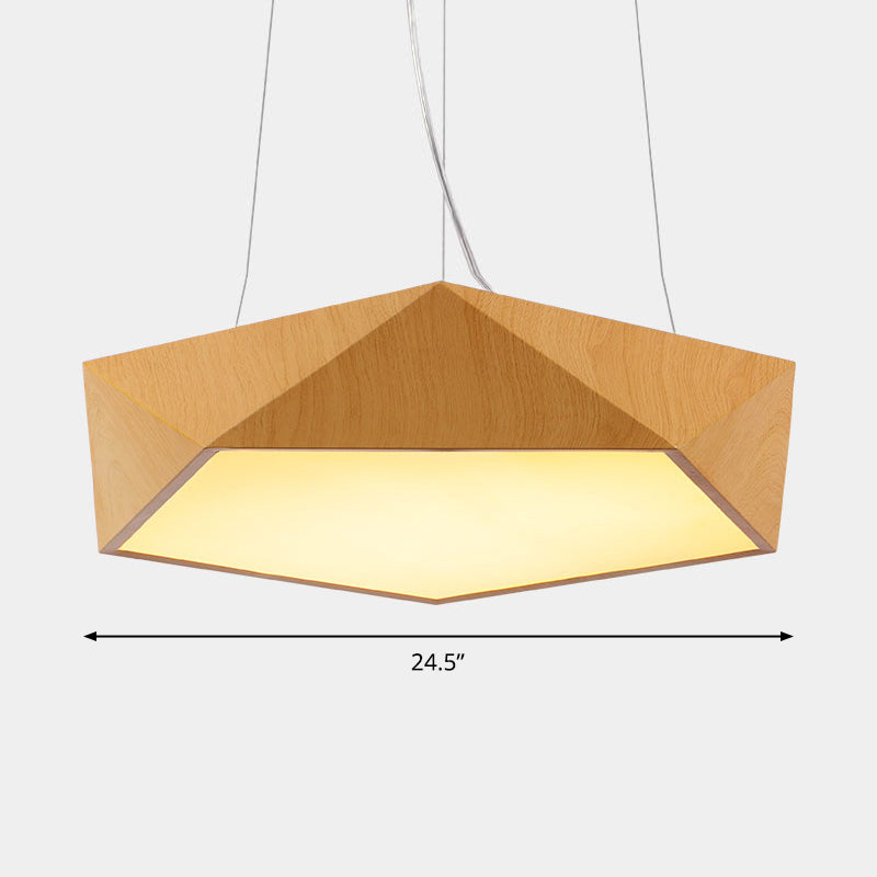 Nordic Pentagonal Chandelier Lamp Acrylic Office LED Pendant Ceiling Light in Light Wood