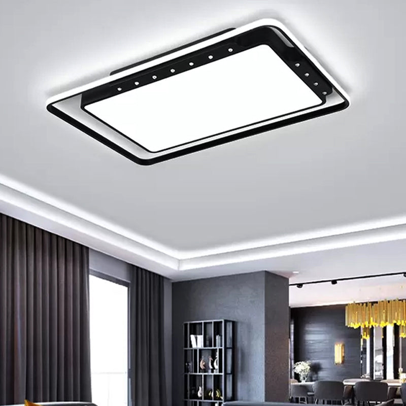 Black/White Rectangular Ceiling Light Fixture 16"/19.5"/32.5" Wide Simple Acrylic Living Room Flush Mount in Warm/White Light