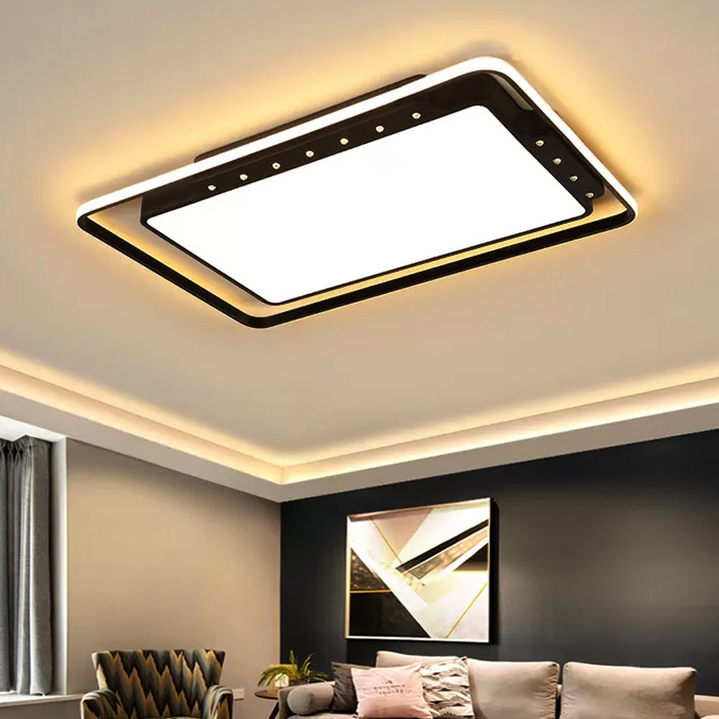 Black/White Rectangular Ceiling Light Fixture 16"/19.5"/32.5" Wide Simple Acrylic Living Room Flush Mount in Warm/White Light