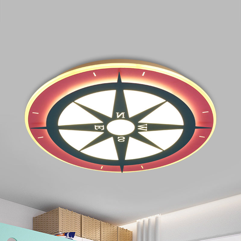 Cartoon Compass LED Flush Mount Light Kids Acrylic Ceiling Lamp in Red for Nursing Room