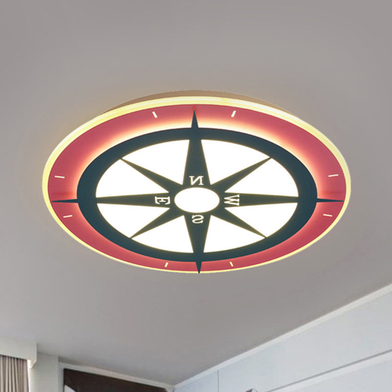 Cartoon Compass Led Flush Mount Light Kids Acryl plafondlamp in rood voor verpleegkamer