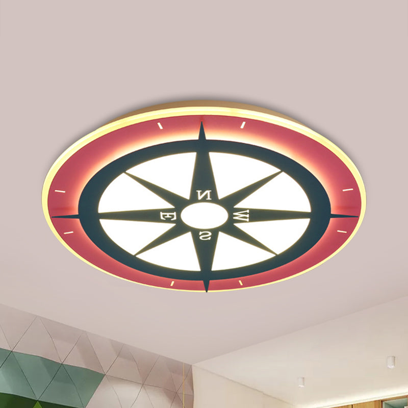 Cartoon Compass LED Flush Mount Light Kids Acrylic Ceiling Lamp in Red for Nursing Room