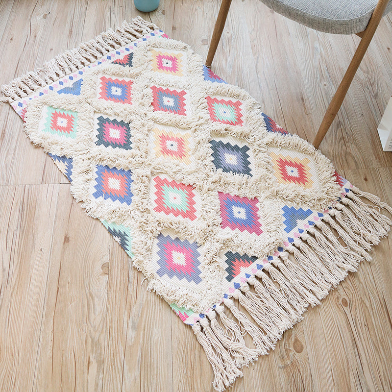 Multi-colour Boho Rug katoen abstract patroon binnen tapijt Anti-slip achteruitgang huisdiervriendelijk gebied tapijt voor woonkamer