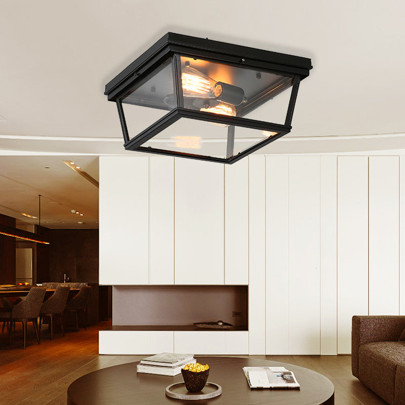 Tradizione Hemisphere Flush Mount Lighting Clear Glass 3 Lampadine Soffitto Light Fixture in Nero per Bedroom